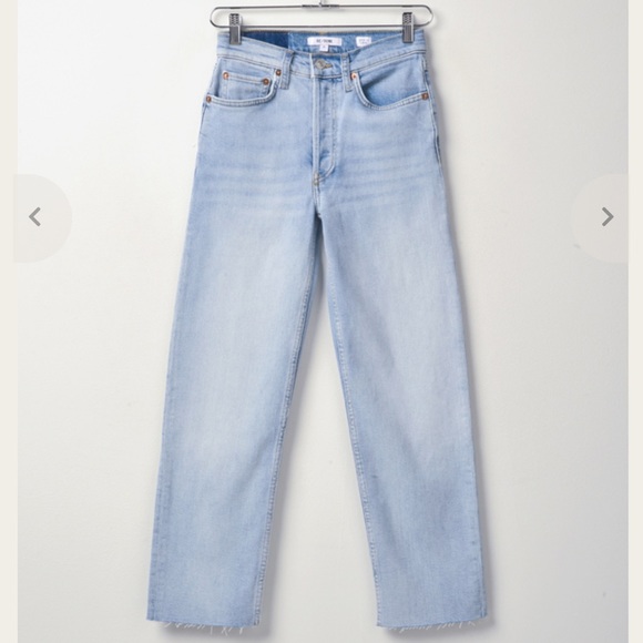 Re/Done Denim - RE/DONE 70’s High Rise Stove Pipe Jeans Crops Raw Edge in Light 14